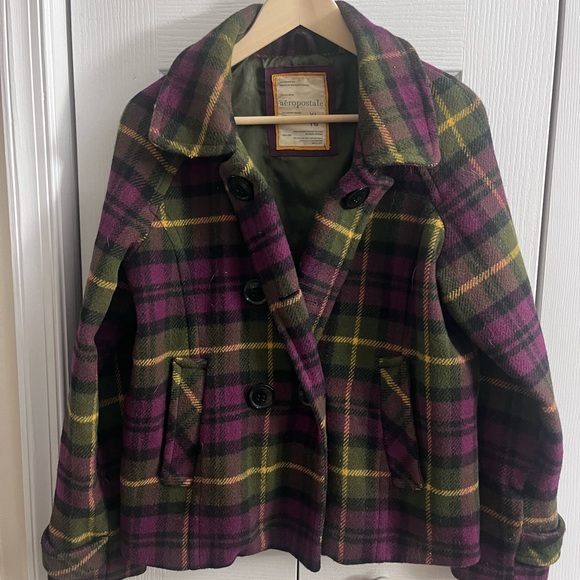 Aeropostale Jackets & Blazers - Aeropostale Women's Plaid Pea Coat - Multicolor